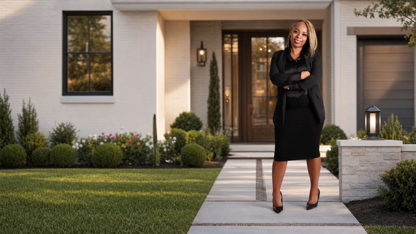 Lesley Thomas outside a home